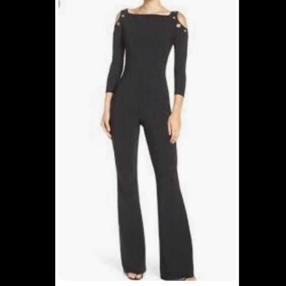 NY Collection Black Cold Shoulder Body Jumpsuit - Picture 1 of 9